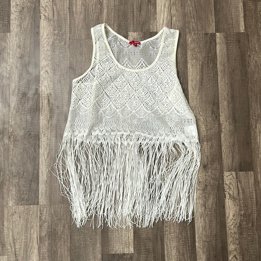 Bongo fringe knitted see through tank top